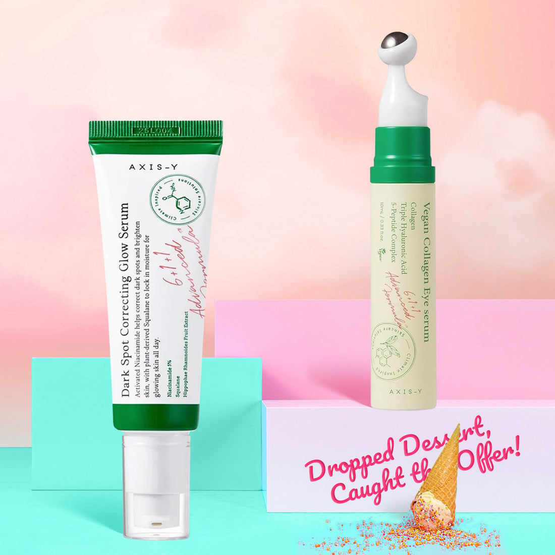 Glow Skin Duo Set - Axis-Y Dark Spot Correcting Glow Serum (50ml) & Vegan Collagen Eye Serum (10ml), Korean skincare Dubai UAE.