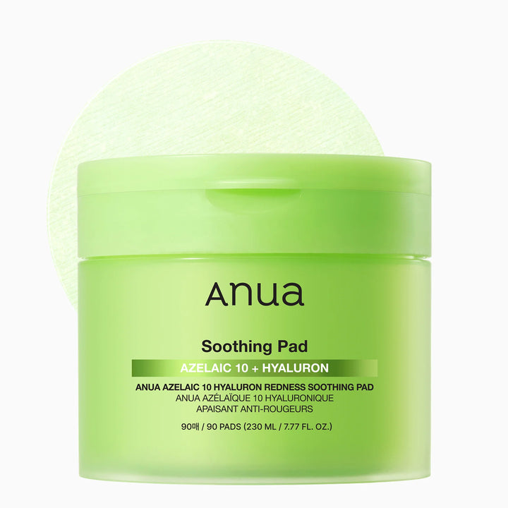 Anua Soothing Pad container with green lid and body on a white background