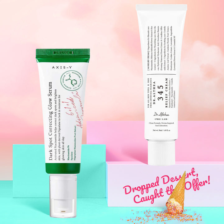 Axis-Y Dark Spot Correcting Glow Serum (50ml) & Dr. Althea 345 Relief Cream Set - Korean skincare Dubai UAE.