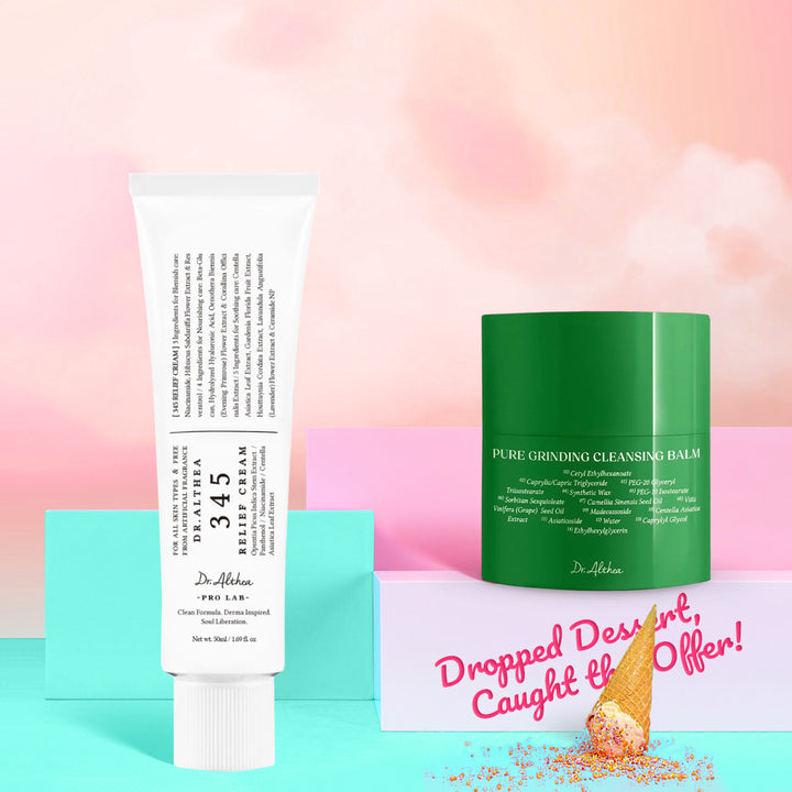 Dr. Althea 345 Relief Cream & Pure Grinding Cleansing Balm Set - Korean skincare cleansing & soothing duo - Available in Dubai, Abu Dhabi & across UAE.