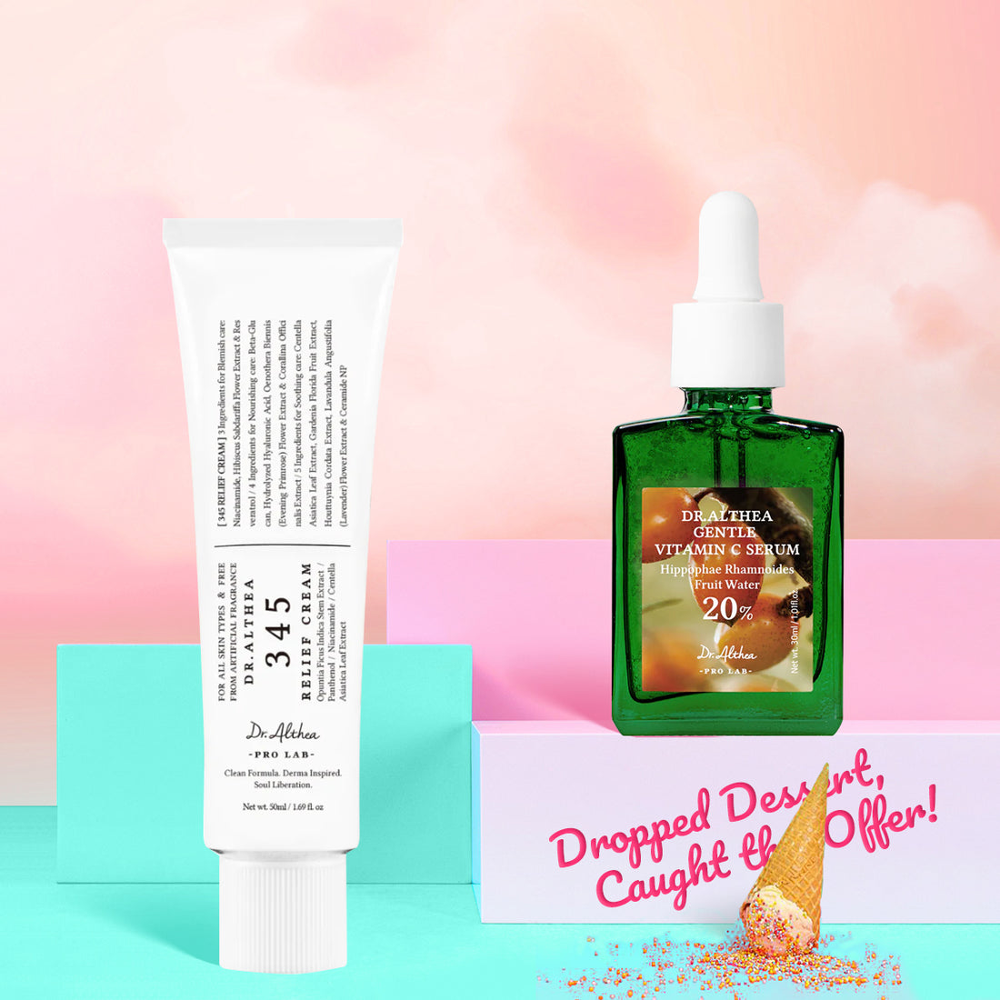 Dr. Althea 345 Relief Cream & Gentle Vitamin C Serum Set - Korean skincare for sensitive skin hydration & brightening - Available in Dubai & across UAE.