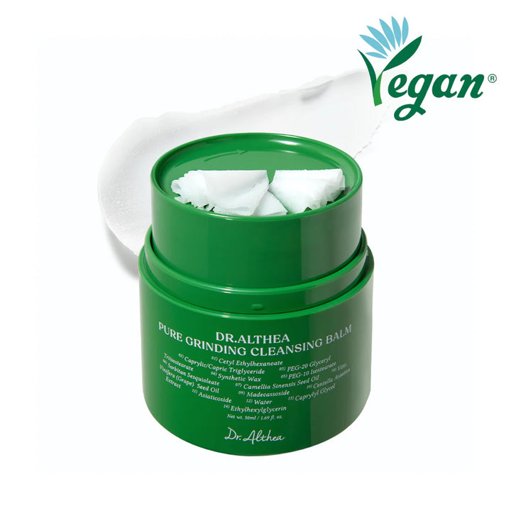 Dr. Althea Pure Grinding Cleansing Balm – Korean skincare cleansing balm for sensitive skin, melts makeup and nourishes with Centella and Green Tea. Front 2