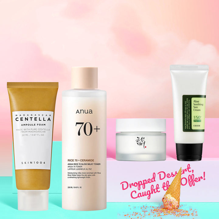 Everyday Glow Essentials Set - Korean Skincare Bundle with Cleanser, Toner, Cream & Sunscreen (UAE).