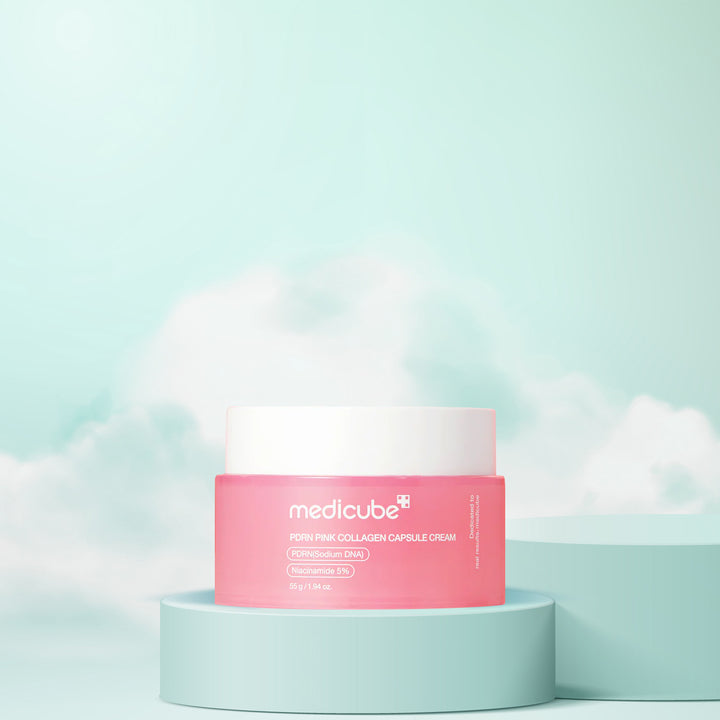 Medicube PDRN Pink Collagen Capsule Cream 55g – Korean anti-aging moisturizer with collagen beads for firm, youthful skin. Front