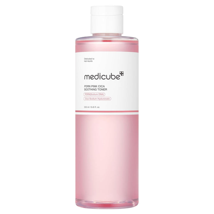 Medicube pink bottle on a white background