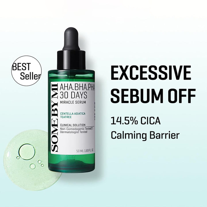 SOME BY MI AHA BHA PHA 30 Days Miracle Serum – Korean acne treatment serum for oily and sensitive skin with exfoliating acids and Centella Asiatica. Feature