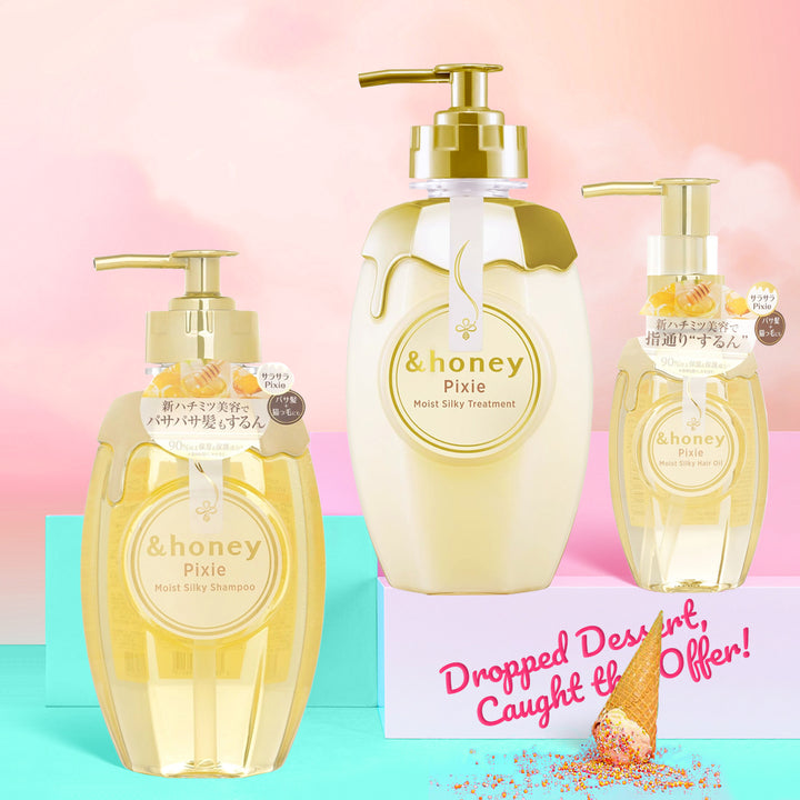 &Honey Pixie Moist Silky Trio Set - Japanese shampoo, conditioner & hair oil for silky, frizz-free hair - Available in Dubai & UAE.