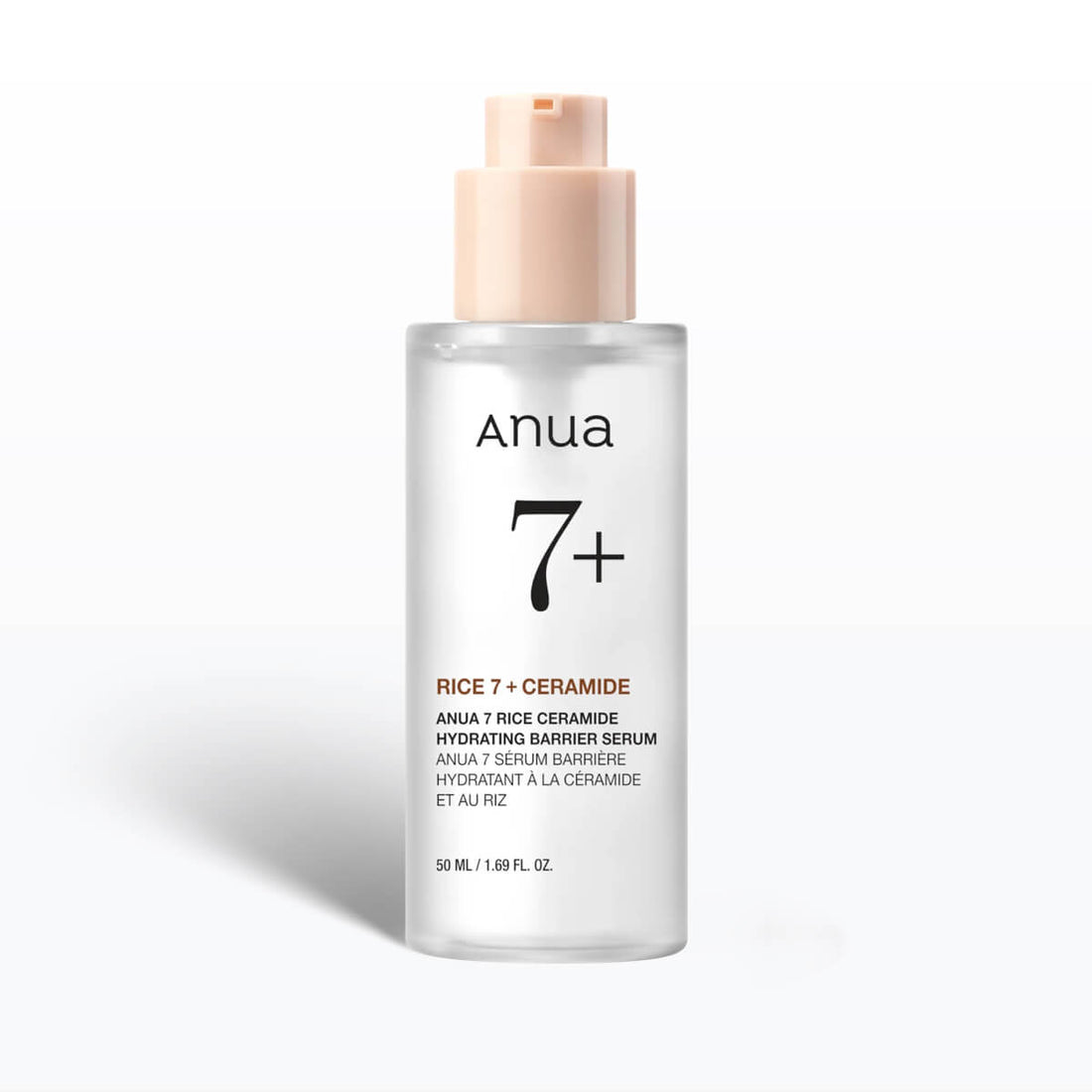 Anua 7+ Rice Ceramide serum bottle on a white background