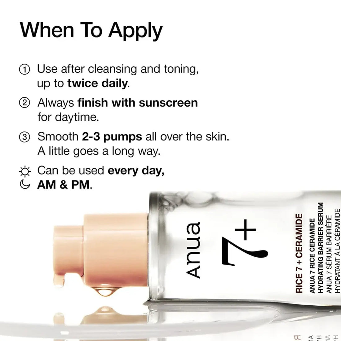 Amua skincare serum bottle with usage instructions on a white background