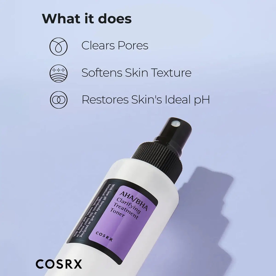 COSRX toner bottle with text on a light blue background
