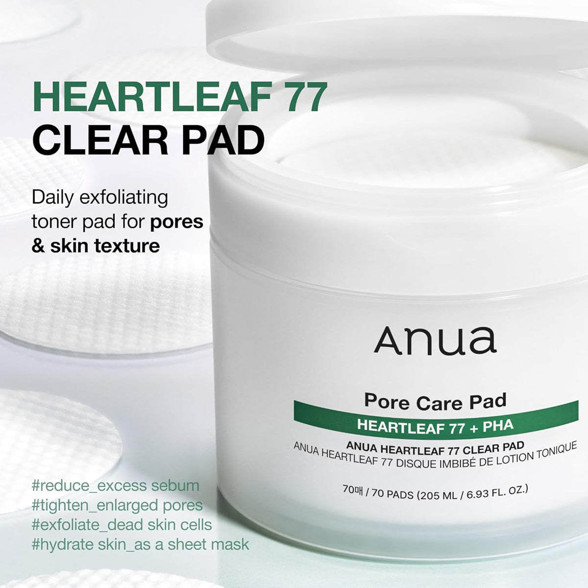 Anua Pore Care Pad with Heartleaf 77 and PHA on a white background