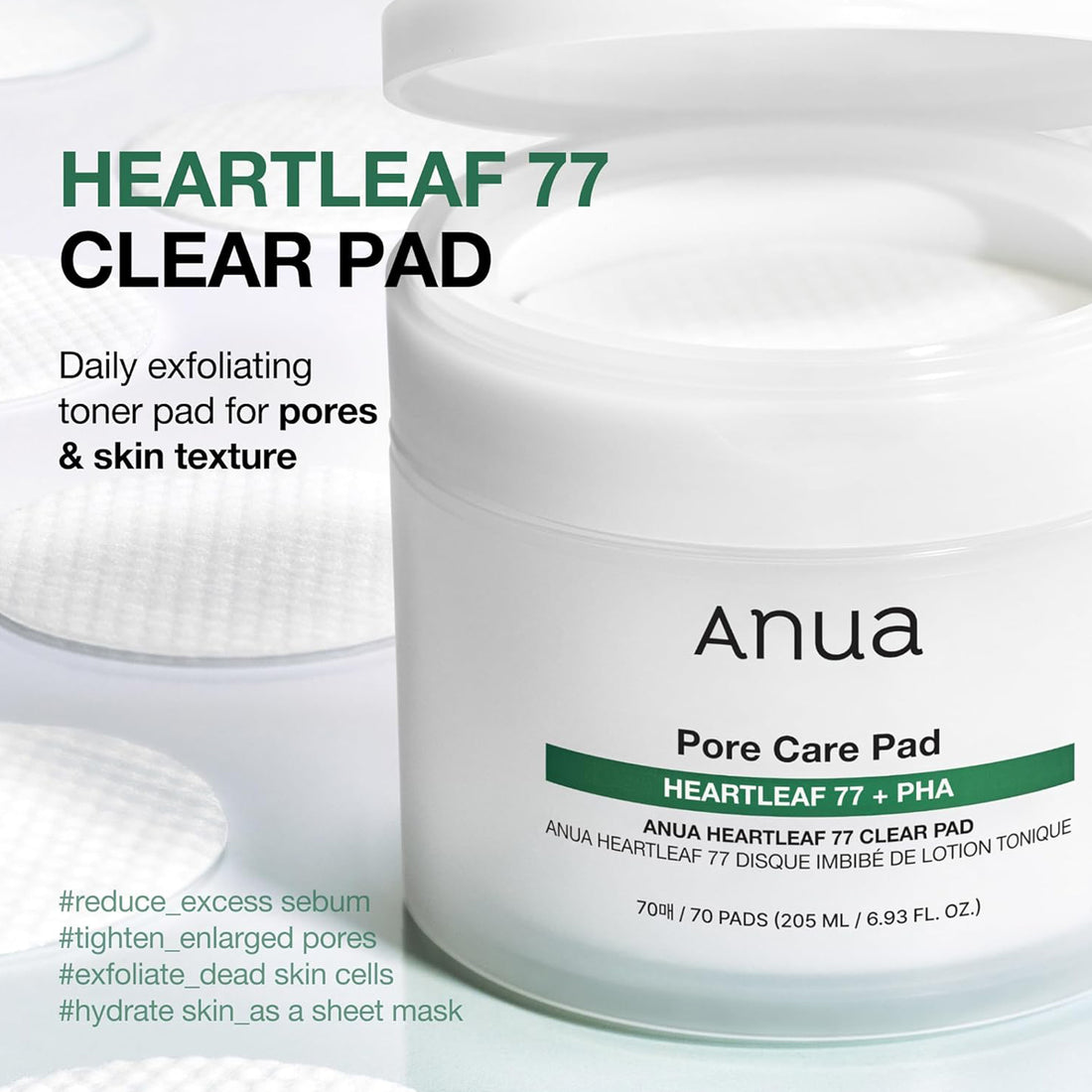 Anua Pore Care Pad with Heartleaf 77 and PHA on a white background