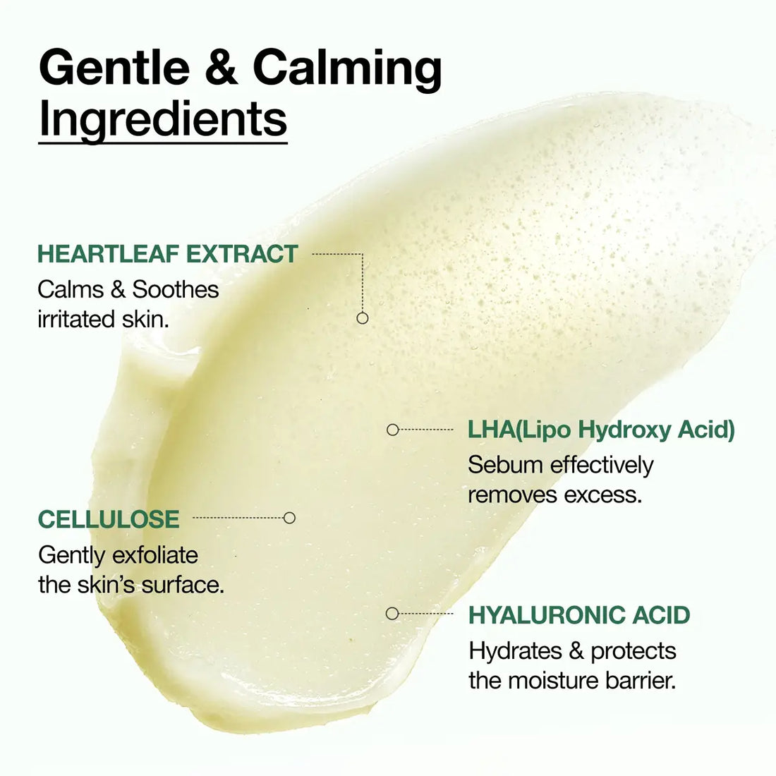 Skincare product with labeled ingredients on a white background