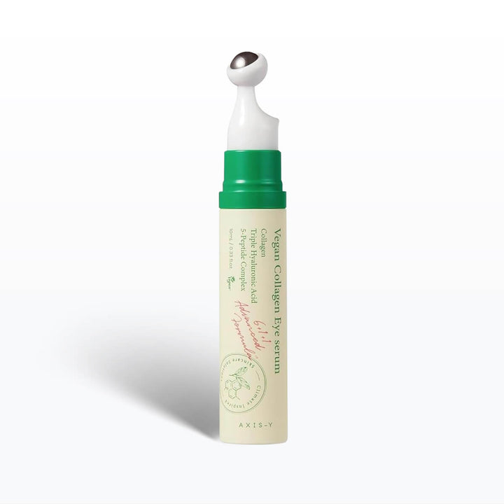 Vegan Collagen Eye Serum bottle with applicator on a white background