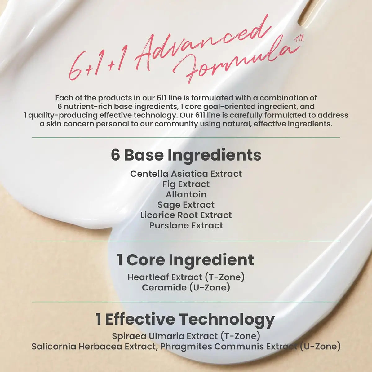 Product packaging with text about '6+1+1 Advanced Formula' and list of ingredients.