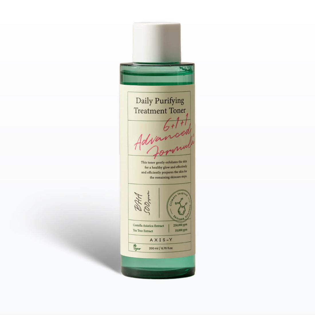 Bottle of Daily Purifying Treatment Toner with green label on white background