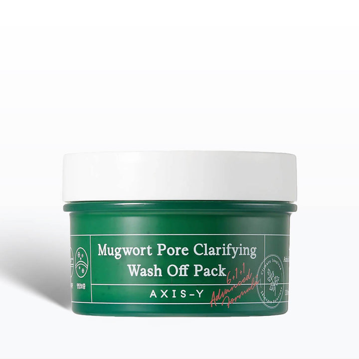 Green jar of Mugwort Pore Clarifying Wash Off Pack by AXIS-Y on a white background