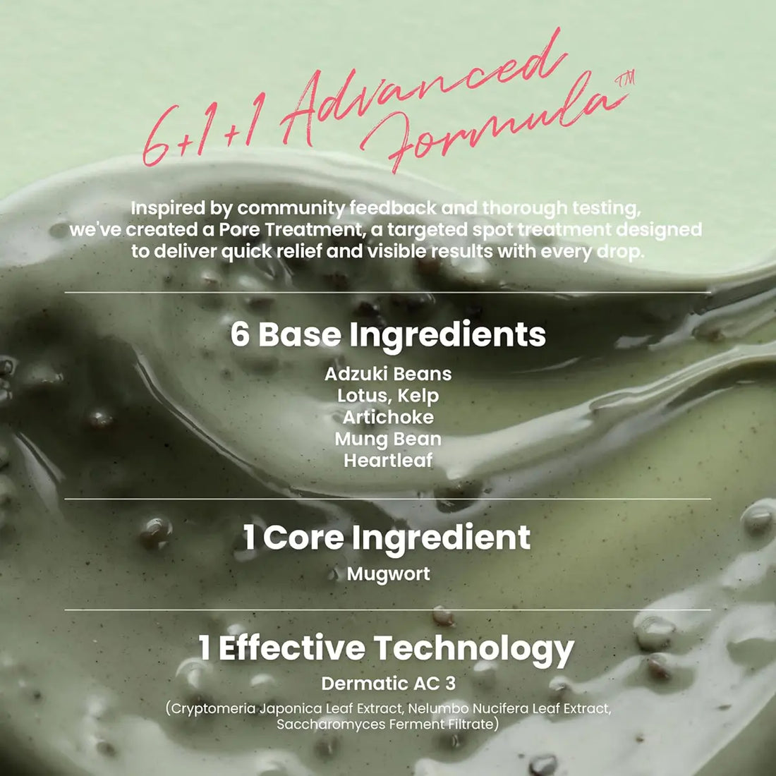 Product advertisement with text about '6+1+1 Advanced Formula' featuring ingredients and technology details.