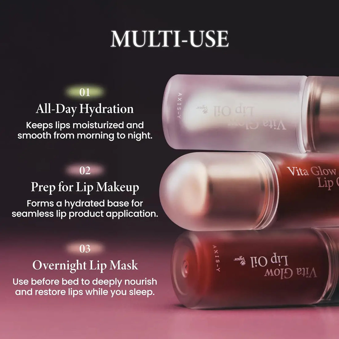 Lip care products with text on a dark background