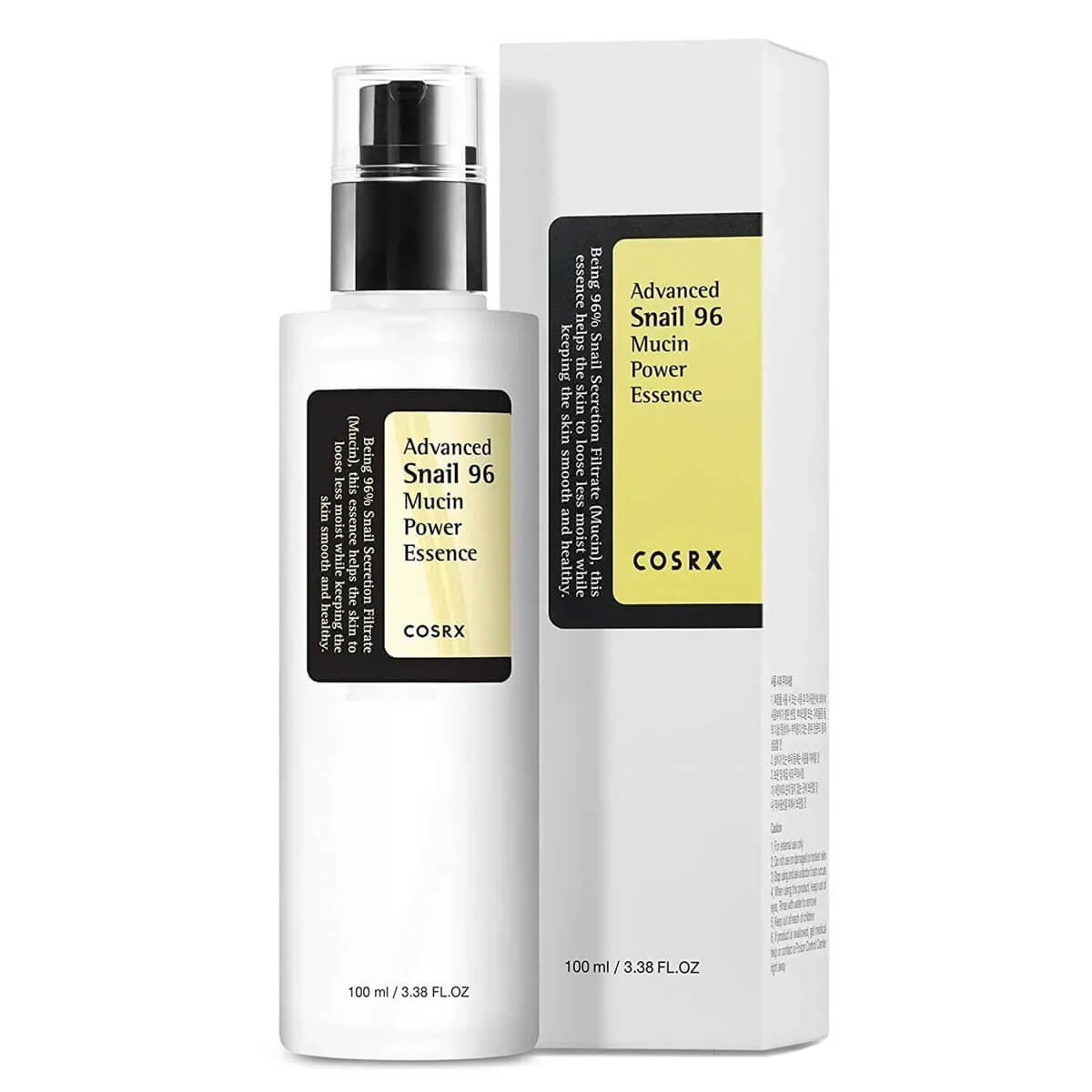 CosRX Advanced Snail 96 Mucin Power Essence bottle and packaging on a white background