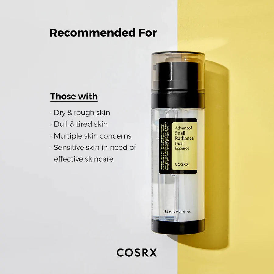 COSRX Advance Snail Radiance Dual Essence – 80ml lightweight brightening serum, Korean Skincare, USP