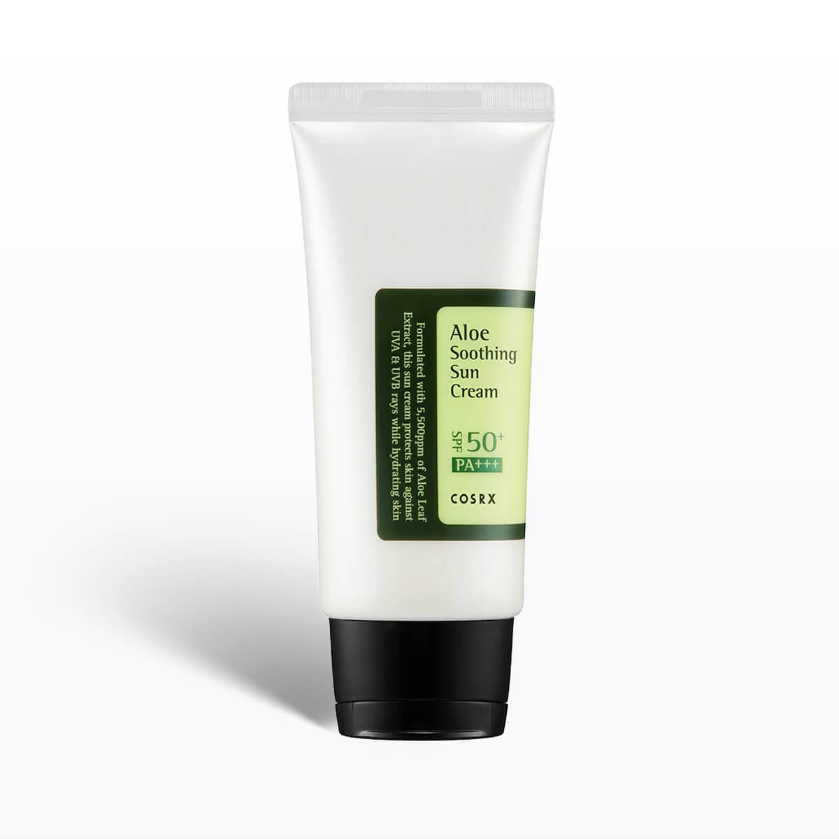 Tube of Aloe Soothing Sun Cream with green label on a white background