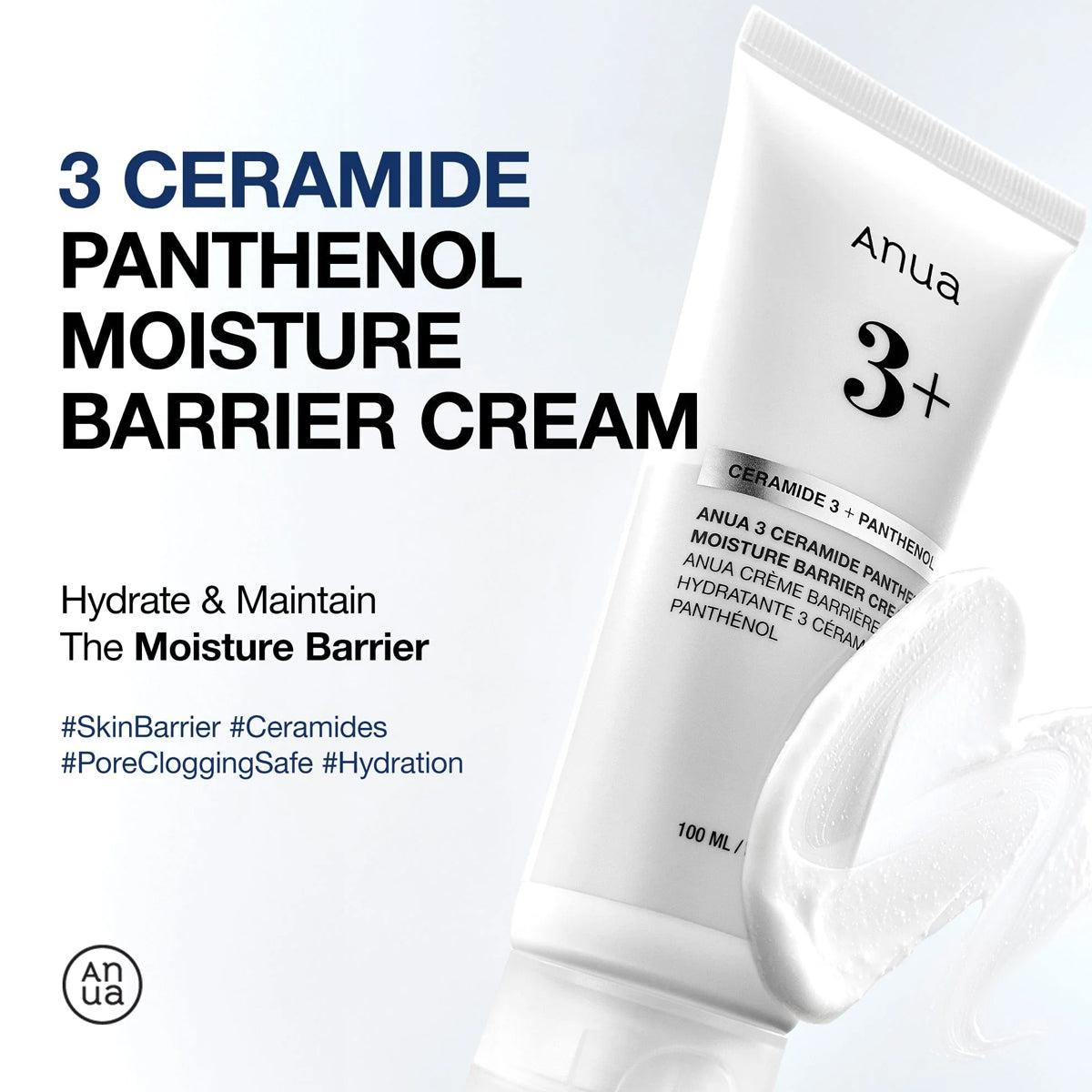 Anua 3+ Ceramide Panthenol Moisture Barrier Cream packaging on a light gray background