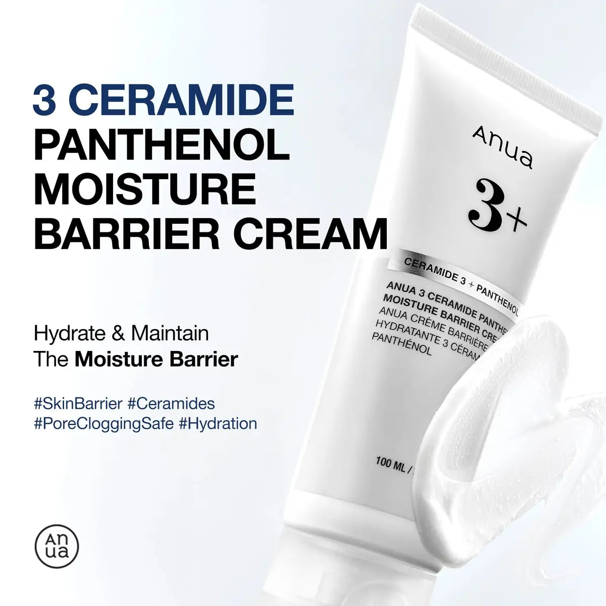 Anua 3+ Ceramide Panthenol Moisture Barrier Cream tube on a light gray background