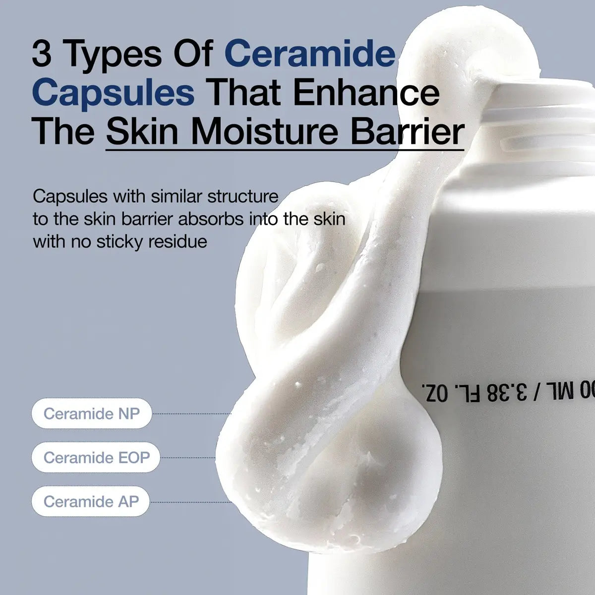 Ceramide capsules with a white cream-like substance on a gray background