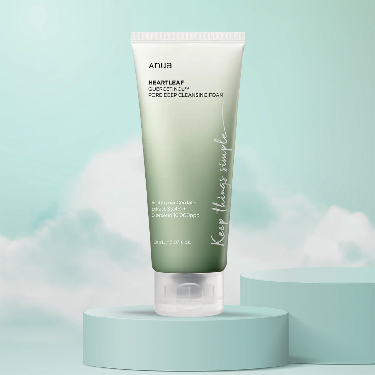 Anua Heartleaf Quercetinol Deep Cleansing Foam | Korean face wash for sensitive skin with heartleaf extract | Shop online in Dubai at Mirae Beauty Hub UAE. Front