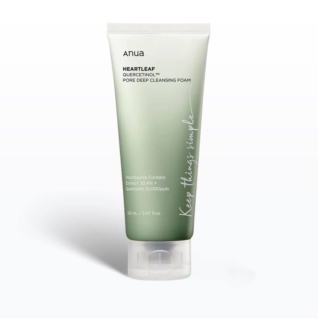 Tube of Anua Heartleaf Quercetinol Pore Deep Cleansing Foam on a white background