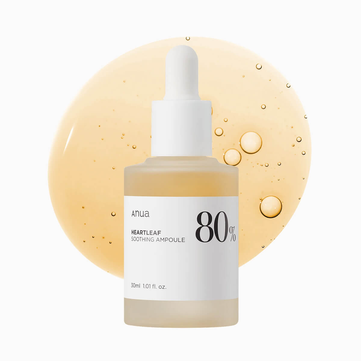 Skincare bottle with dropper labeled '80' on a beige background