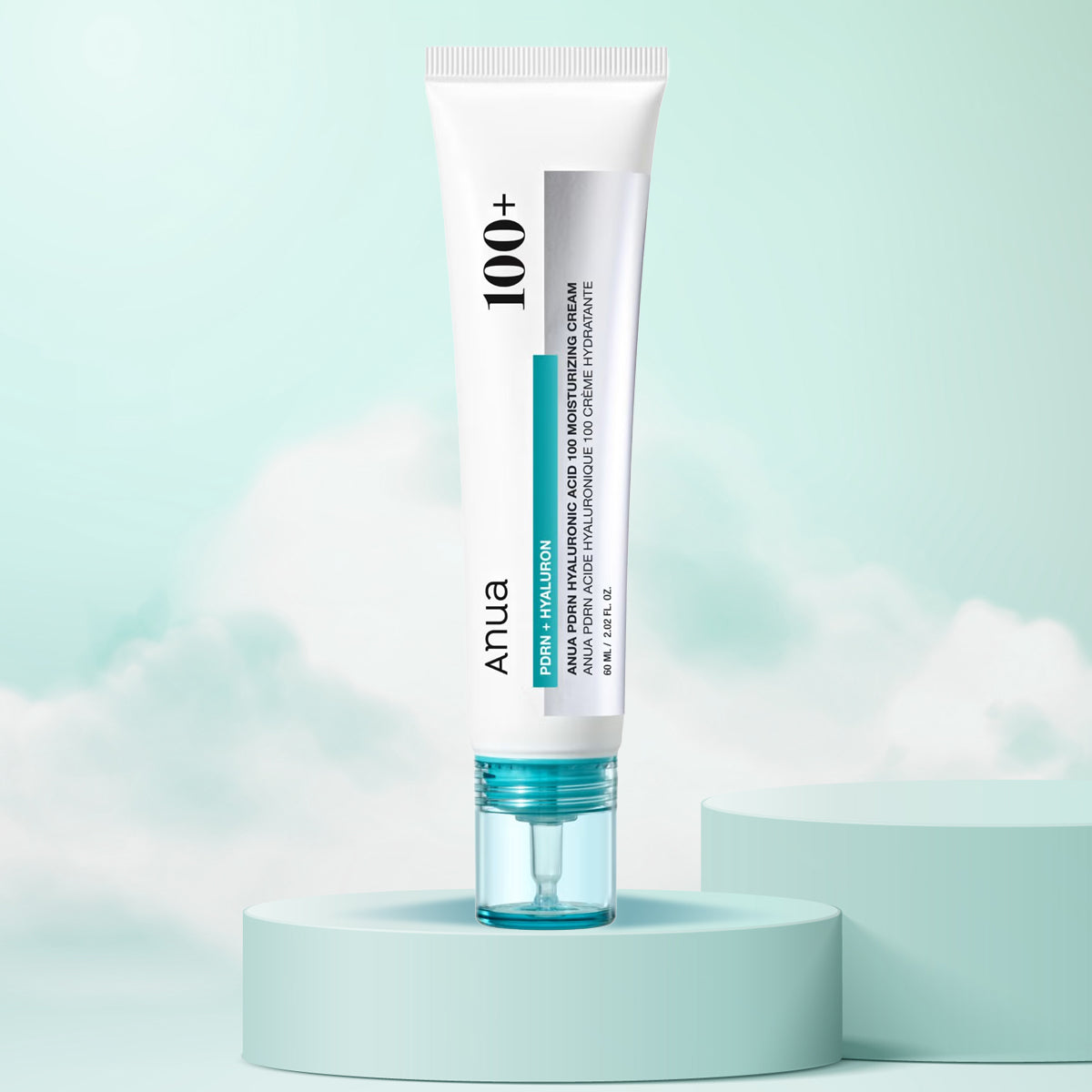 Tube of skincare cream with 'Anua' branding on a light blue background