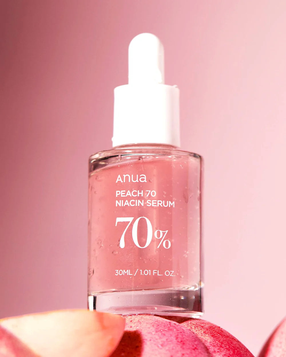 Anua Peach 70% Niacin Serum | Korean brightening serum with niacinamide and peach extract | Buy online in Dubai at Mirae Beauty Hub UAE. Still Life