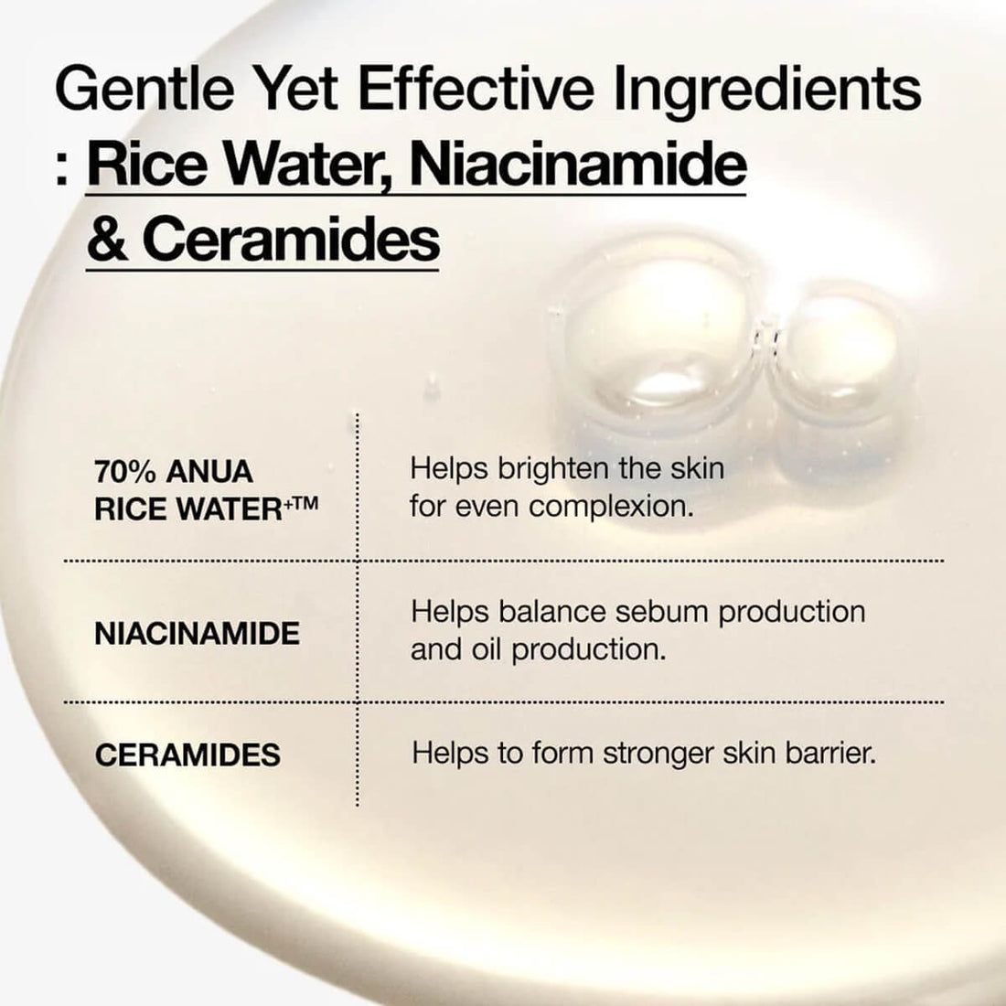 Product label with ingredients and their benefits on a white background