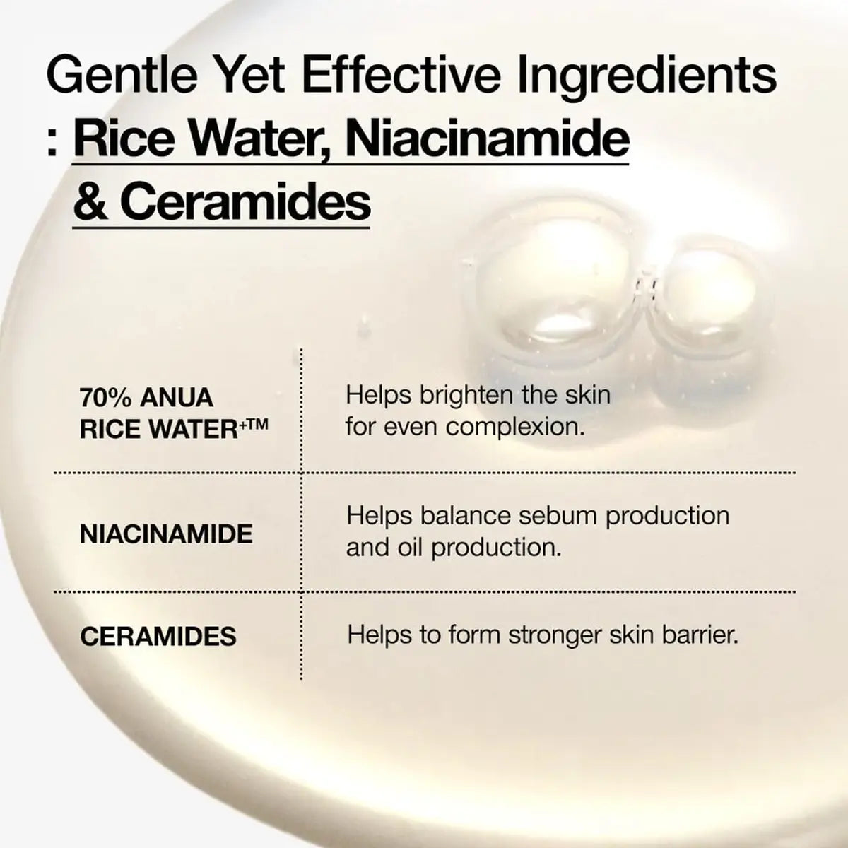 Product label with ingredients and their benefits on a white background