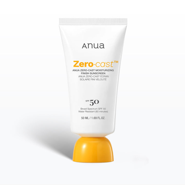 Anua Zero-Cast sunscreen tube on a white background