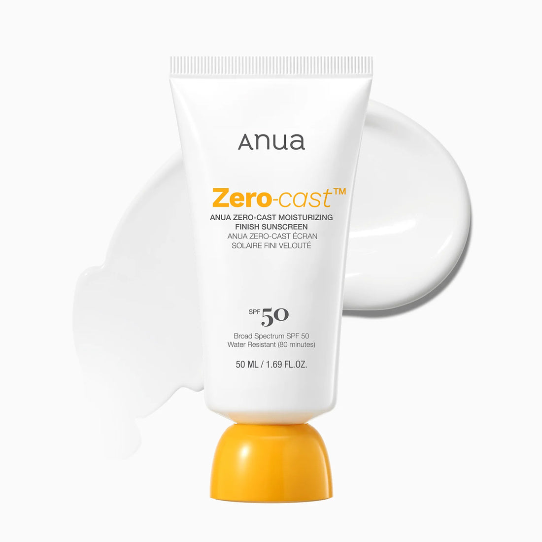 Anua Zero-Cast sunscreen bottle with pump on a white background