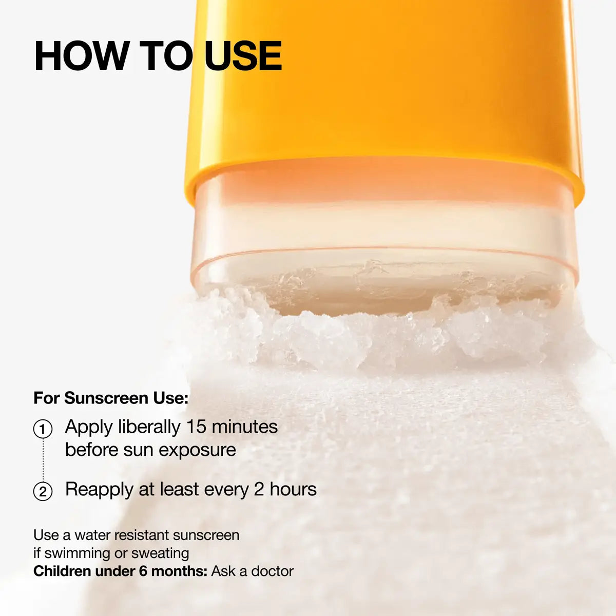 Sunscreen application guide with a close-up of sunscreen being applied, showing how to use it.