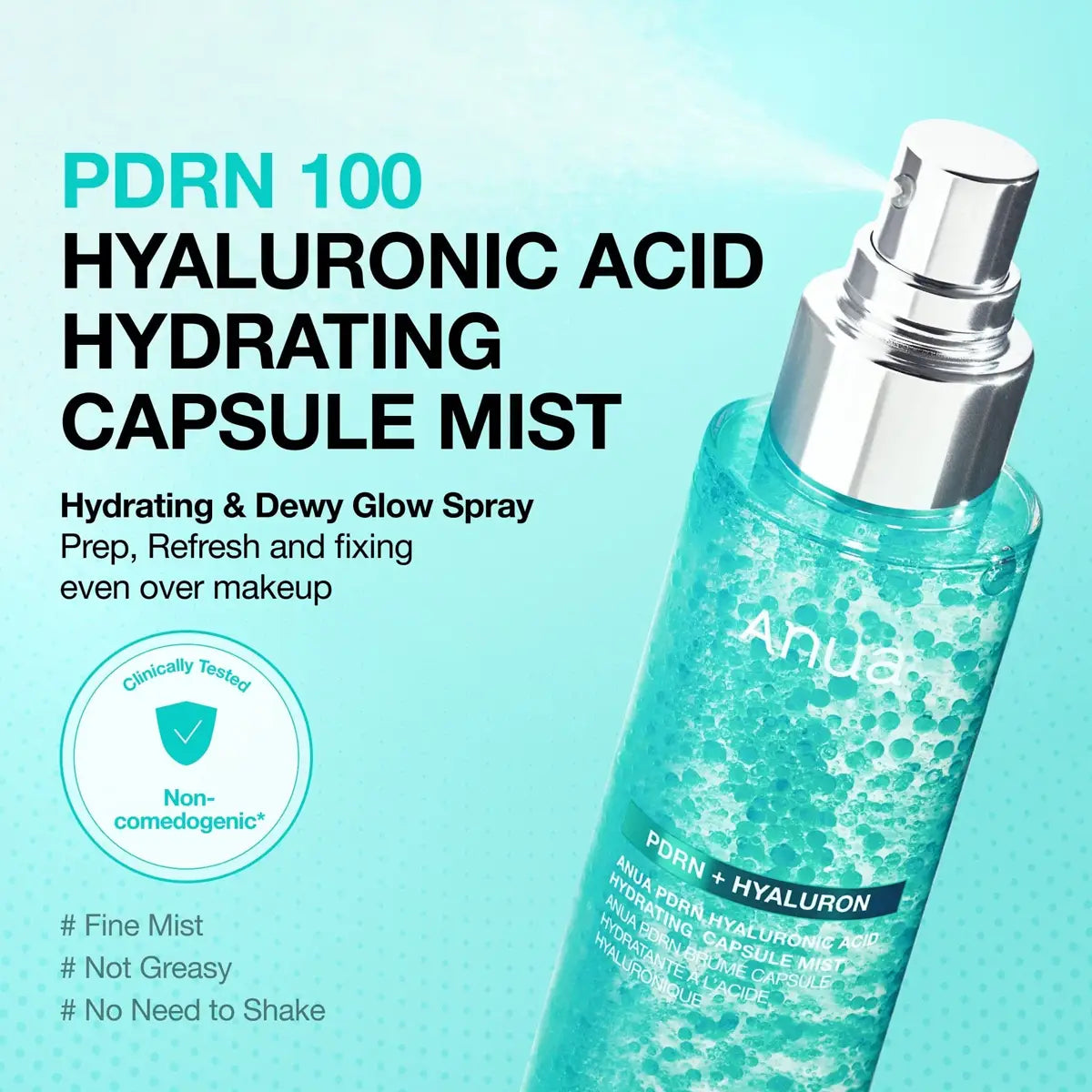 Anura PDRN 100 Hyaluronic Acid Hydrating Capsule Mist bottle on a light blue background