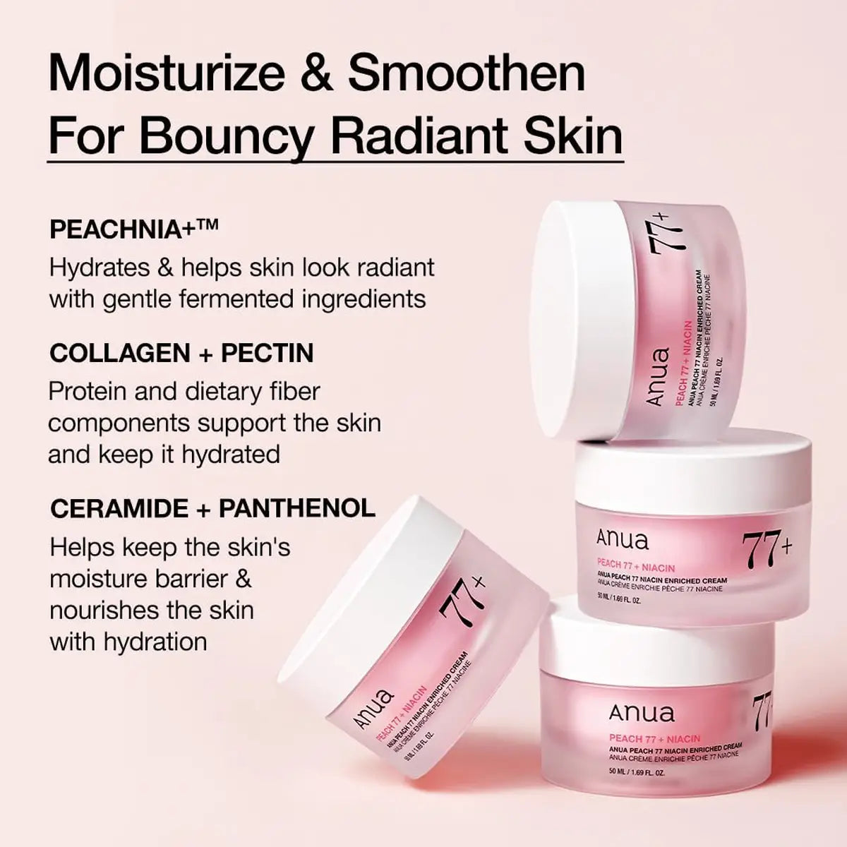 Anua skincare products with text on a pink background