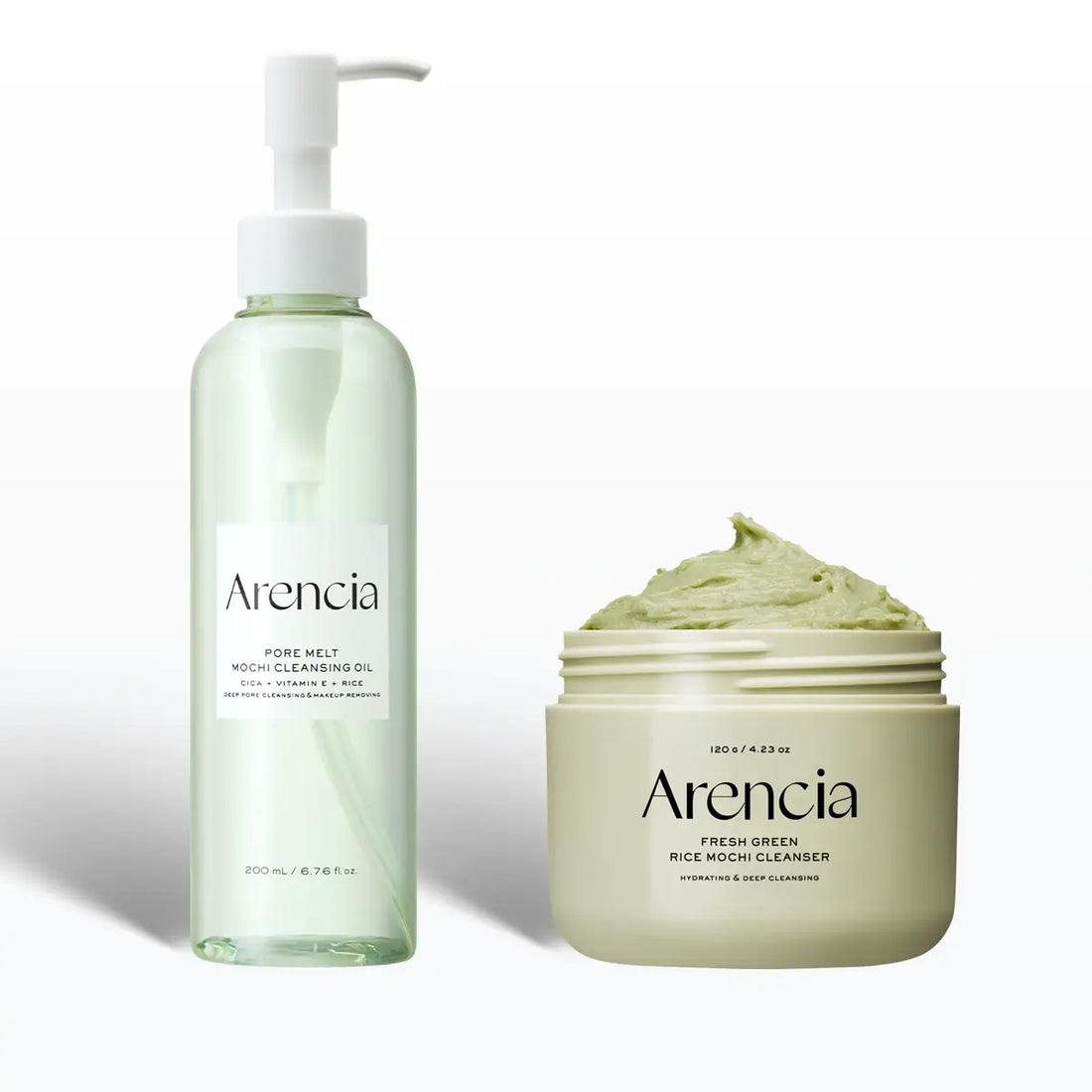 Arencia Deep Pore Double Cleansing Duo with Pore Melt Mochi Cleansing Oil 200ml and Fresh Green Rice Mochi Cleanser 120g for gentle Korean double cleansing in UAE.