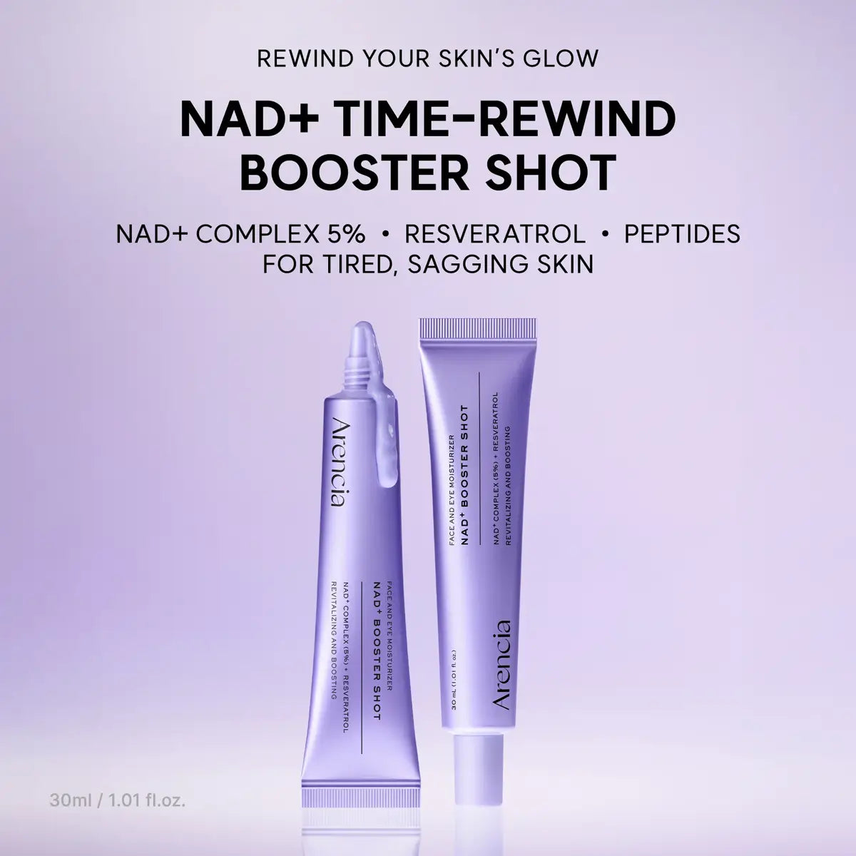 Arenka Nad+ Time-Rewind Booster Shot with text on a light purple background