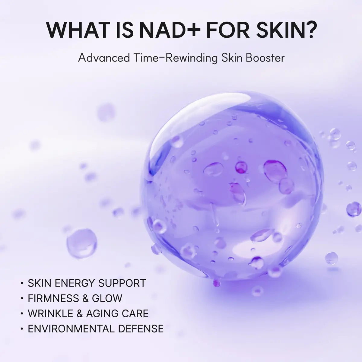 Advertisement for an advanced skin booster with a purple sphere and text about its benefits.