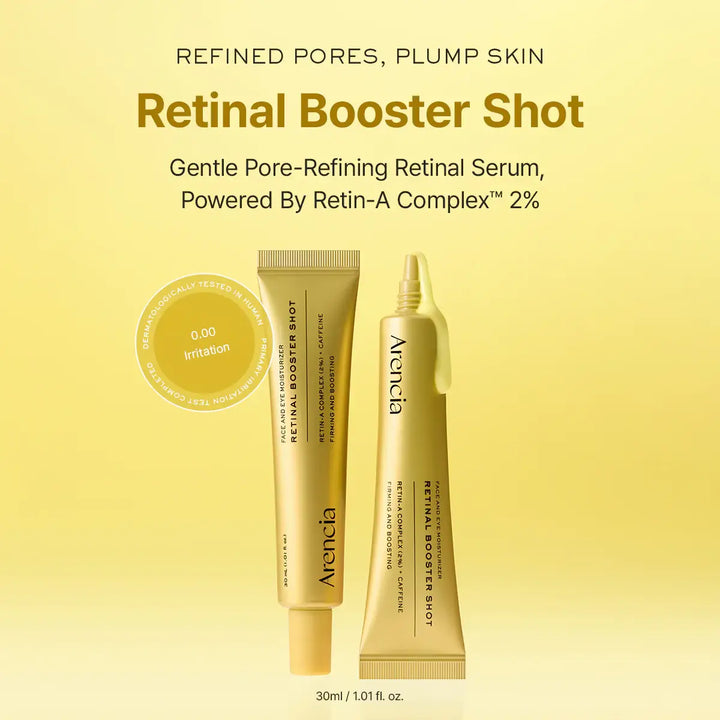 Arencia Retinal Booster Shot Serum 30ml Korean retinal anti-aging facial serum for smoother, firmer, brighter skin available in UAE.