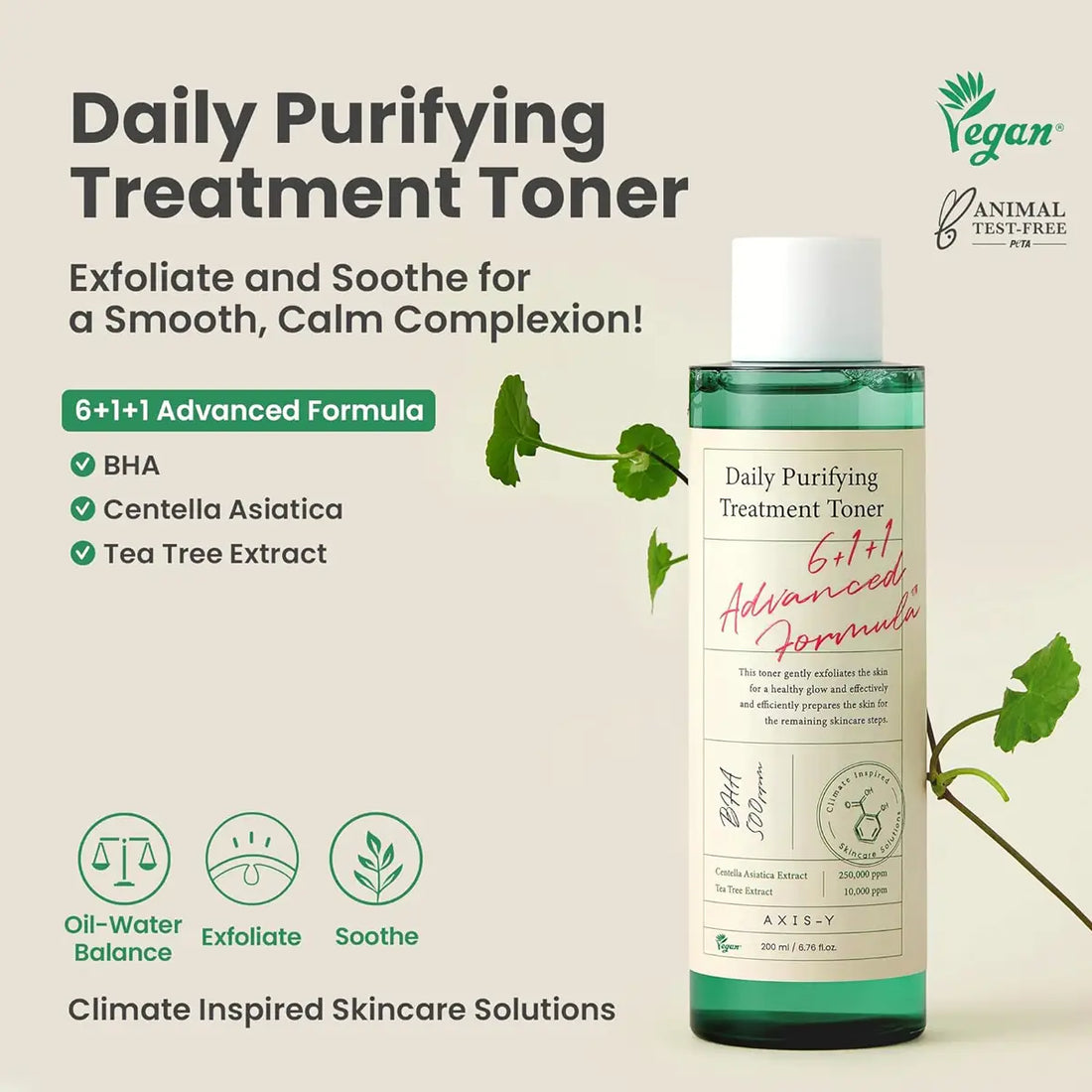 Bottle of Daily Purifying Treatment Toner with label and branding elements on a light background