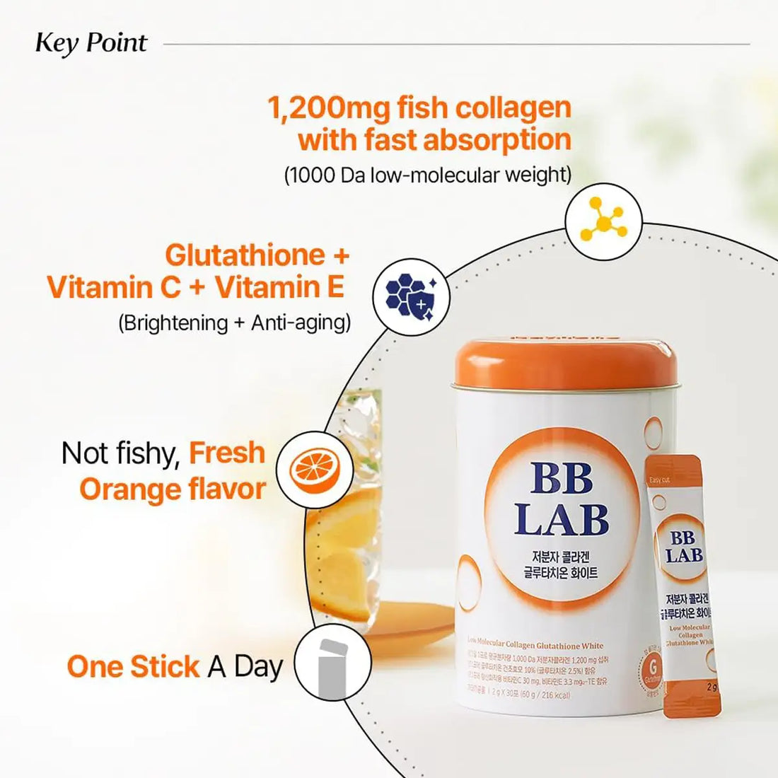 BB LAB Low-Molecular Collagen Glutathione White– 2g × 30 Sticks | 60g