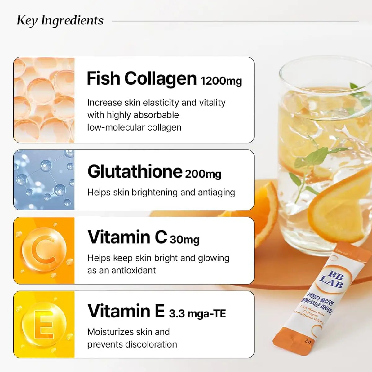 BB LAB Low-Molecular Collagen Glutathione White– 2g × 30 Sticks | 60g