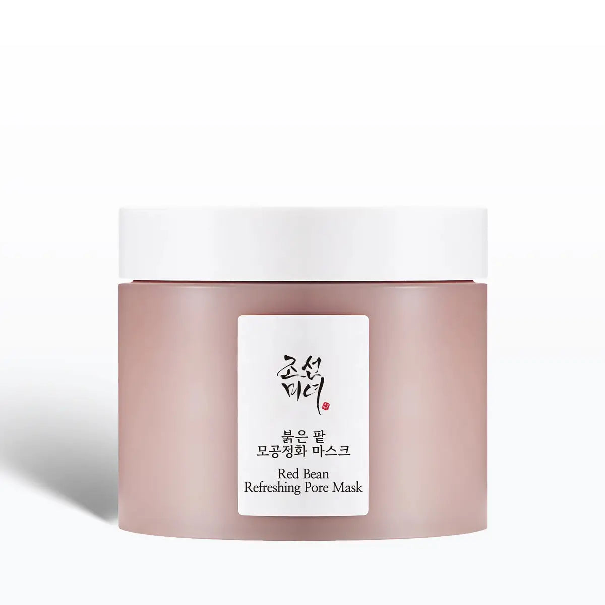Pink container of Red Bean Refreshing Pore Mask with a white label on a white background