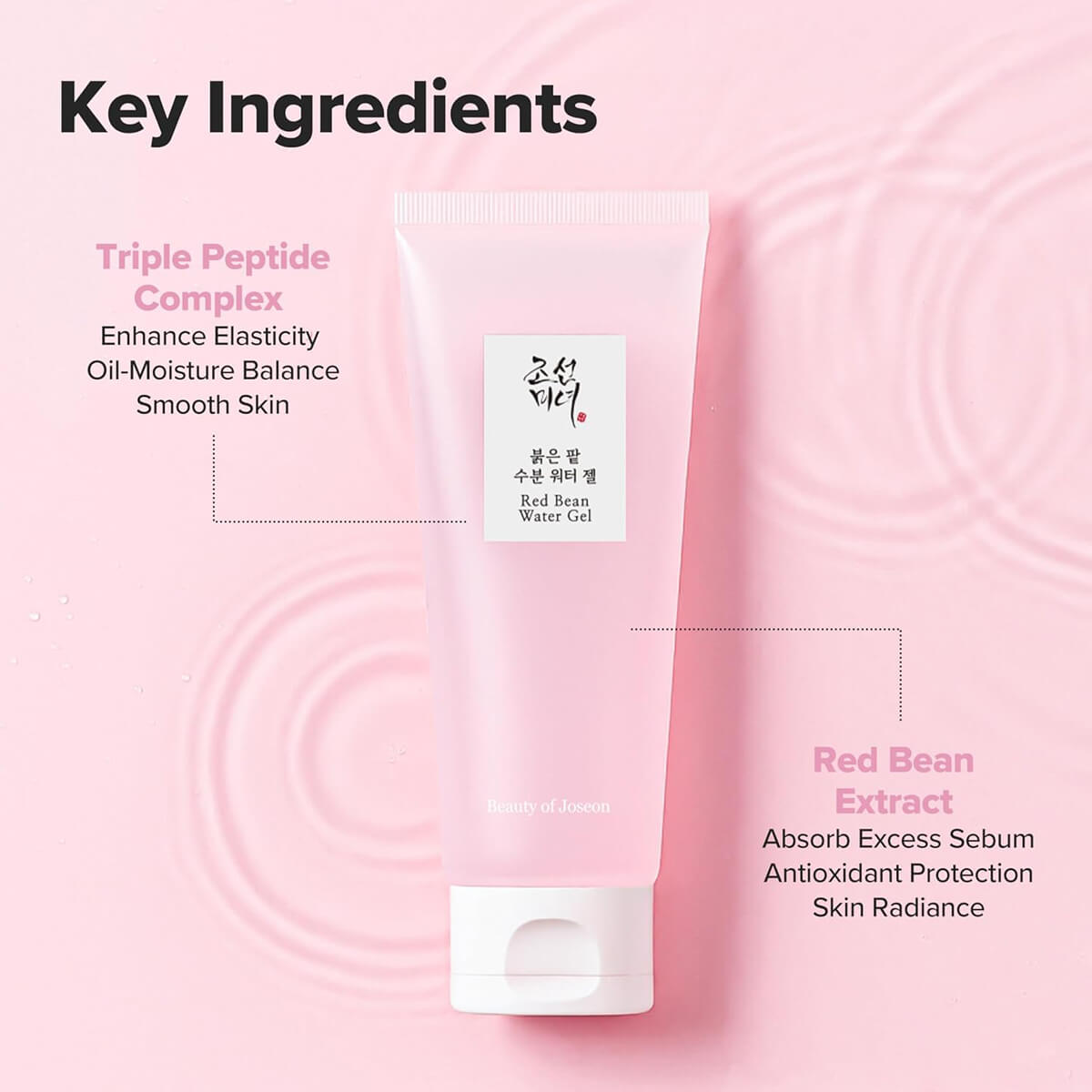 Pink tube of skincare product with key ingredients listed on a pink background